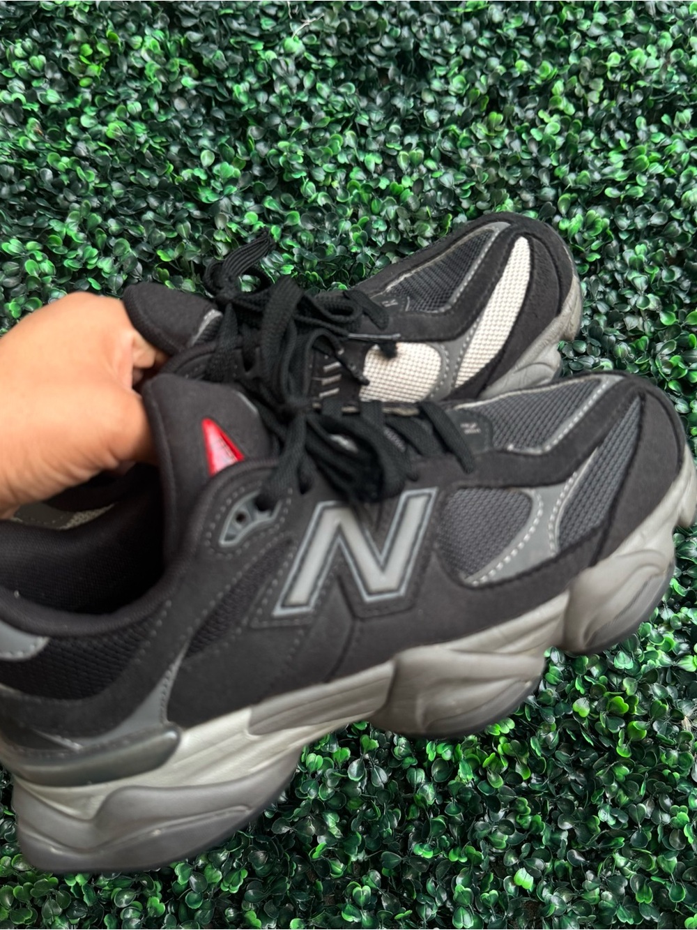New Balance 9060 Black & Gray Sneakers with Red Accent